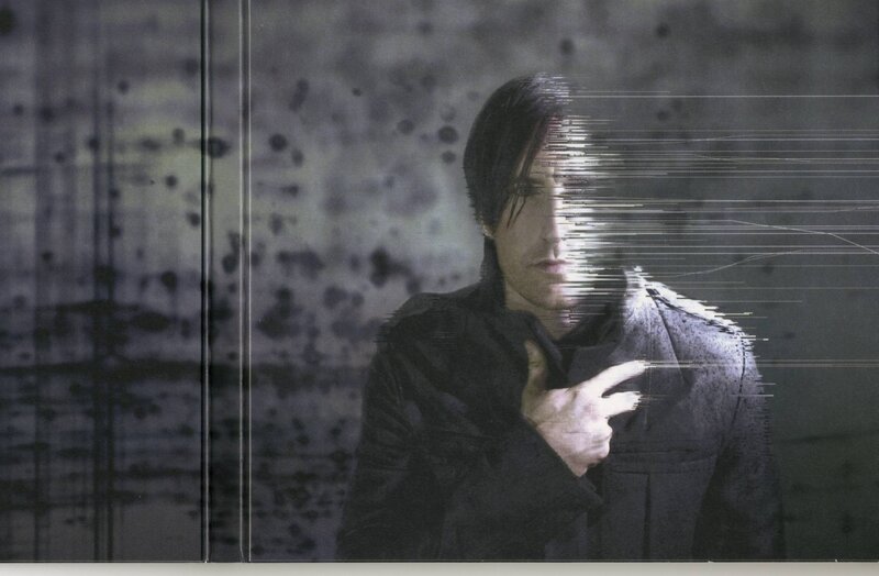 man with digital glitch effect