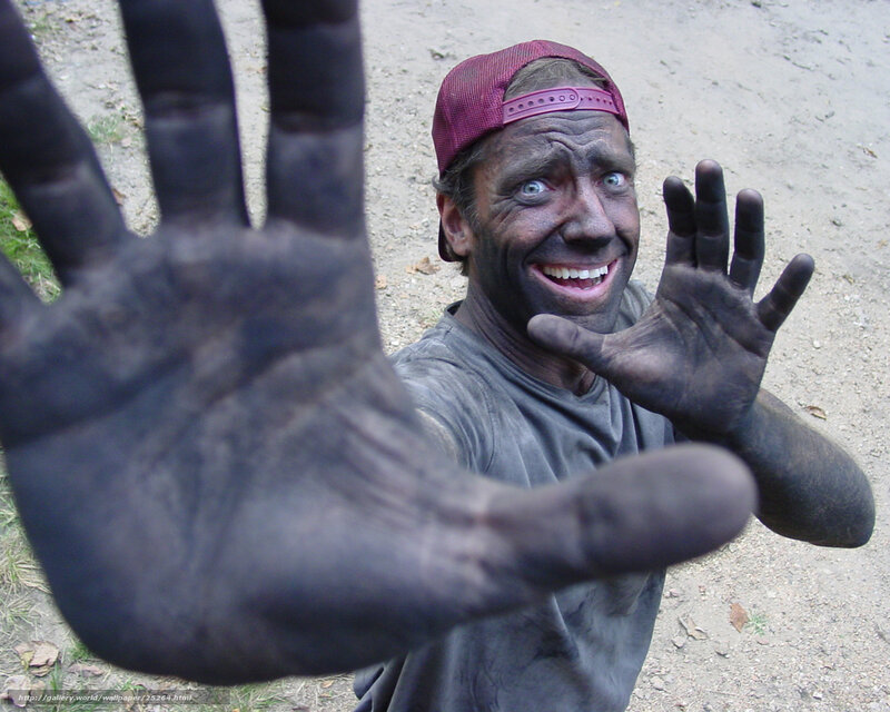 man with dirty hands