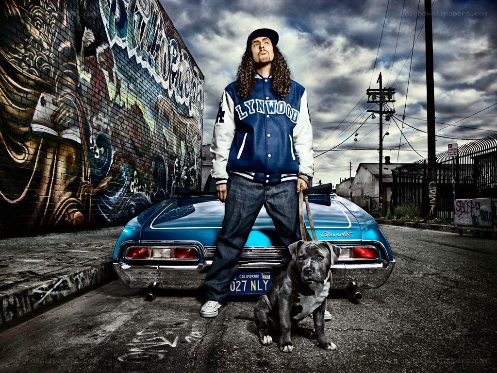 Man with dog and classic car