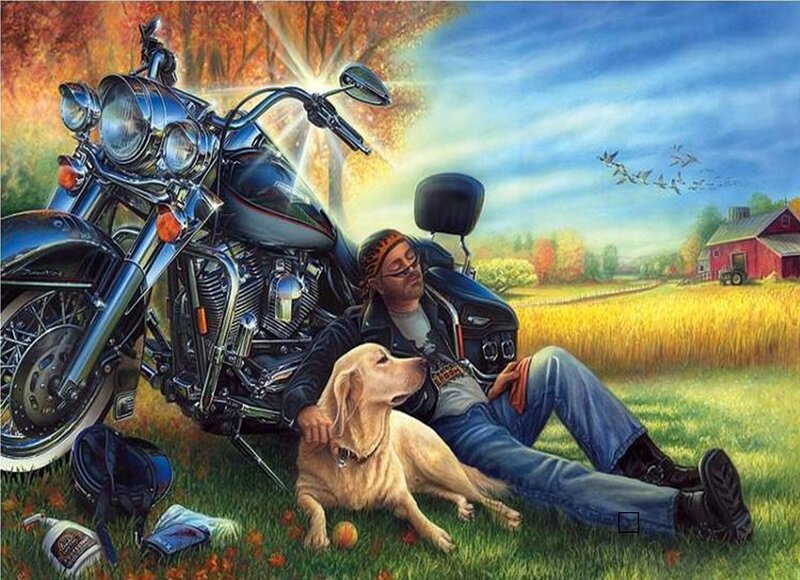 Man with Dog and Motorcycle