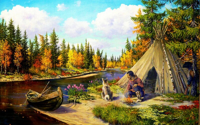 Man with Dog at Camp
