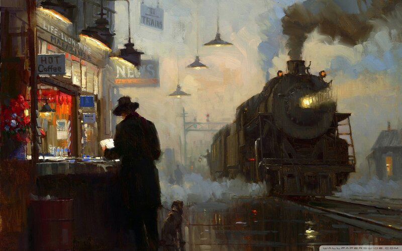 Man with Dog at Train Station