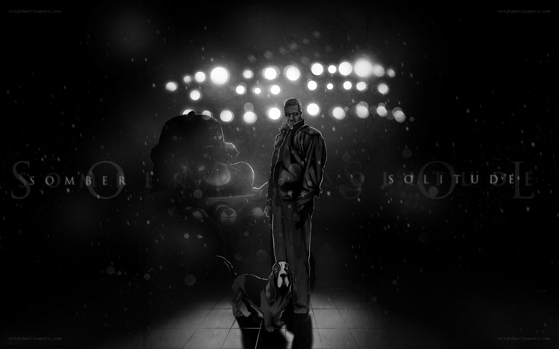 man with dog in dark room
