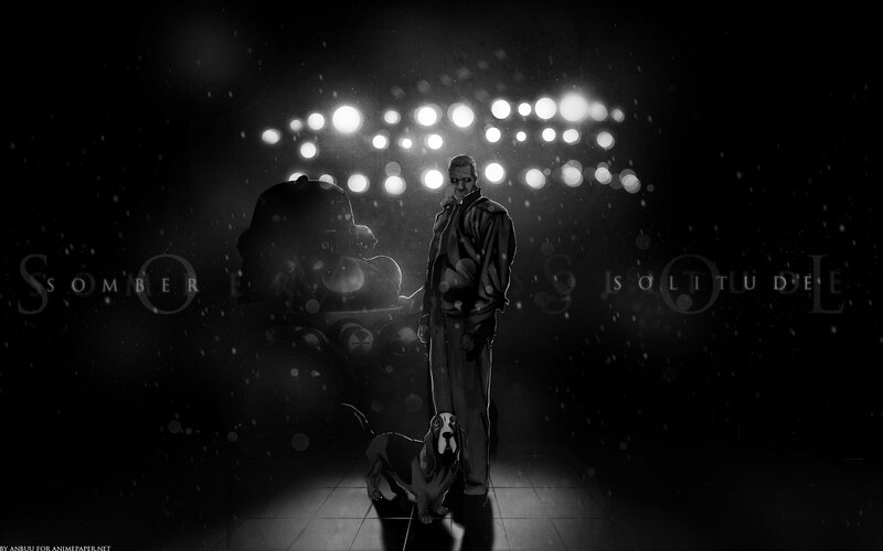 man with dog in dark room