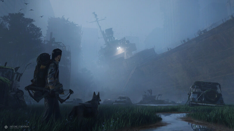 Man with Dog in Fog