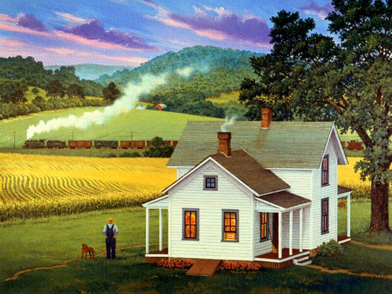 Man with Dog on Farm