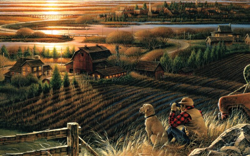Man with Dog on Hill