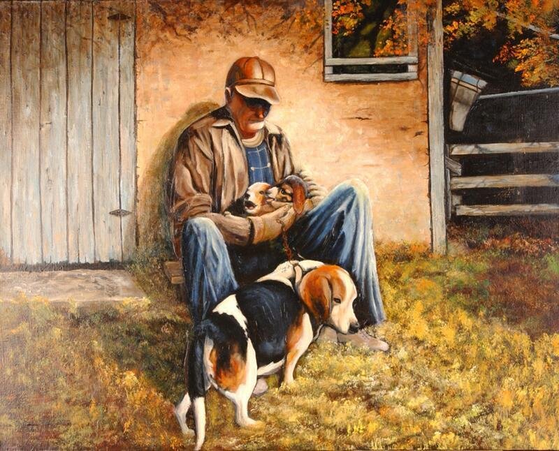 Man with dogs in autumn
