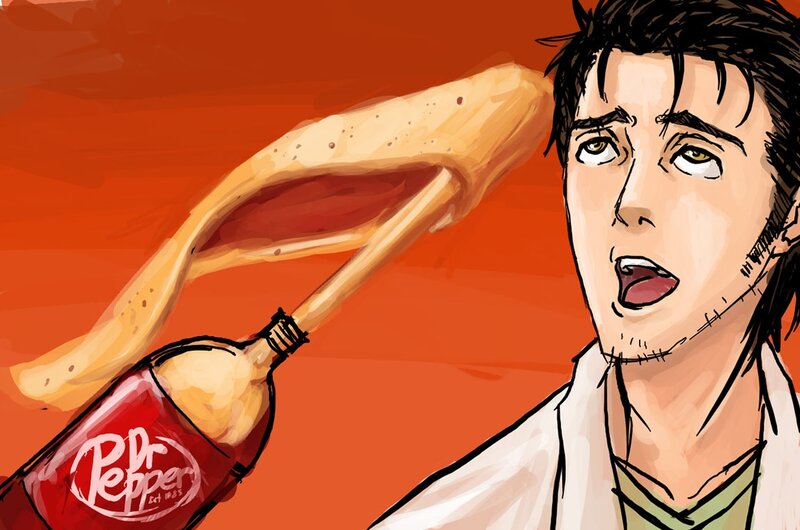 man with Dr Pepper bottle