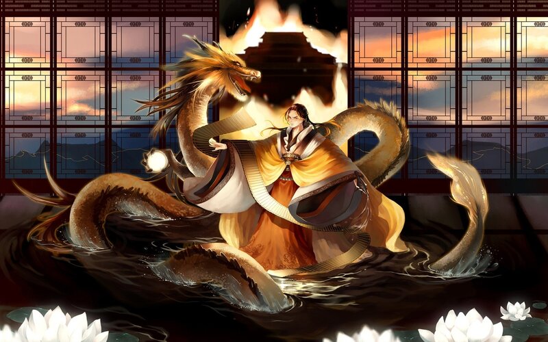 Man with Dragon in Water