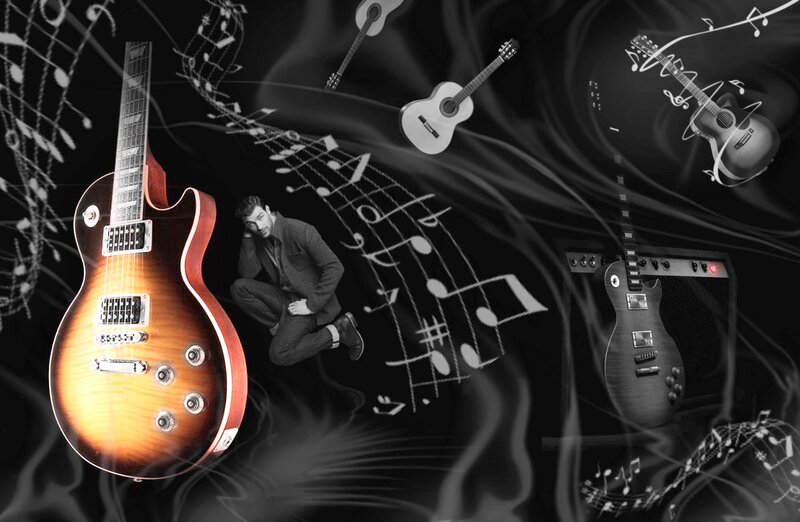 Man with Electric Guitar — Black