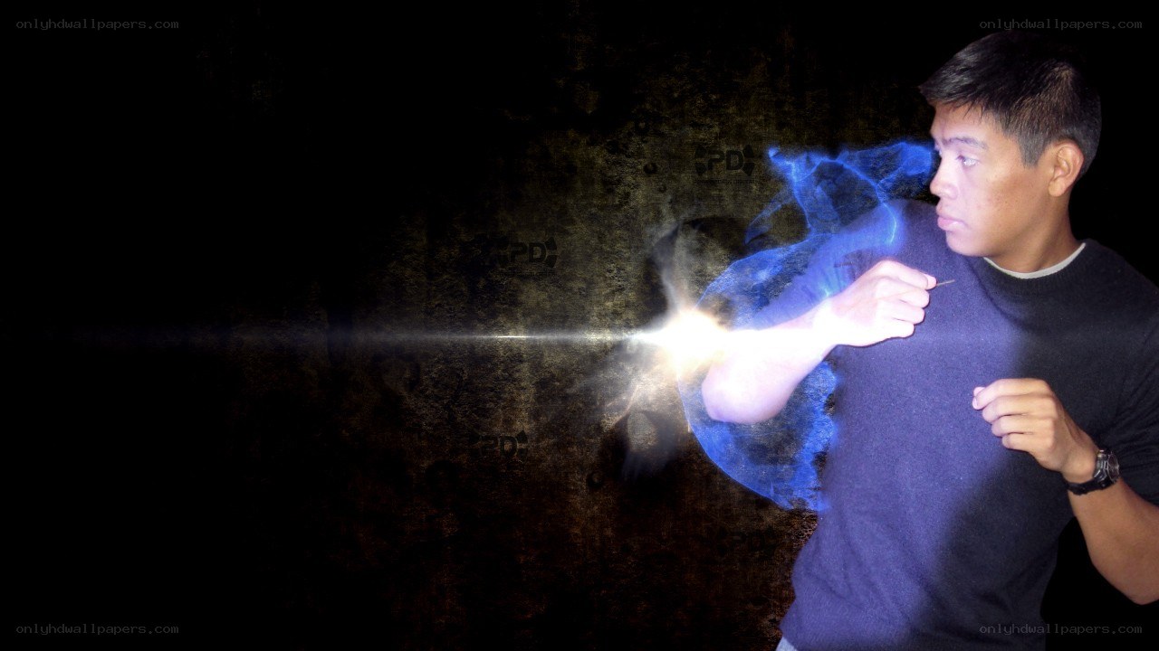 man with energy blast
