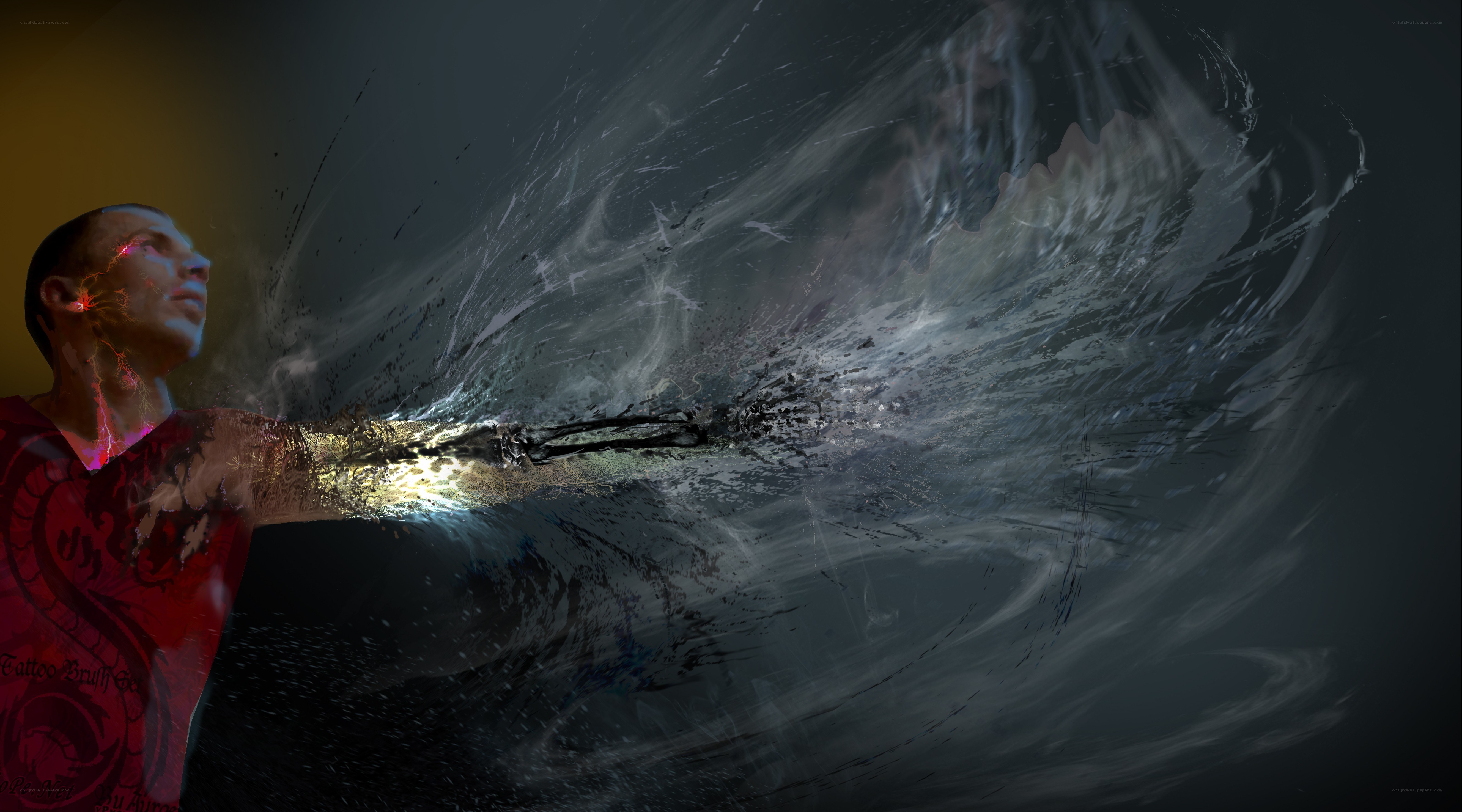 man with energy blast