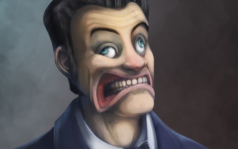 Man with Exaggerated Face — Blue