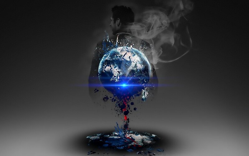 man with exploding earth