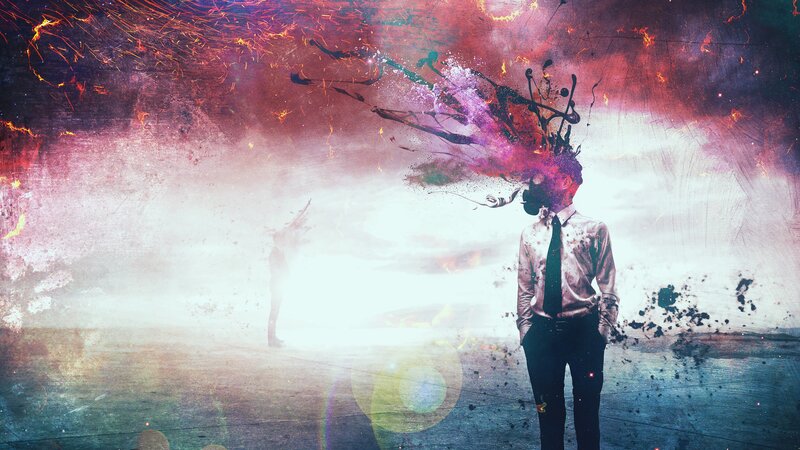 Man with Exploding Head — Red
