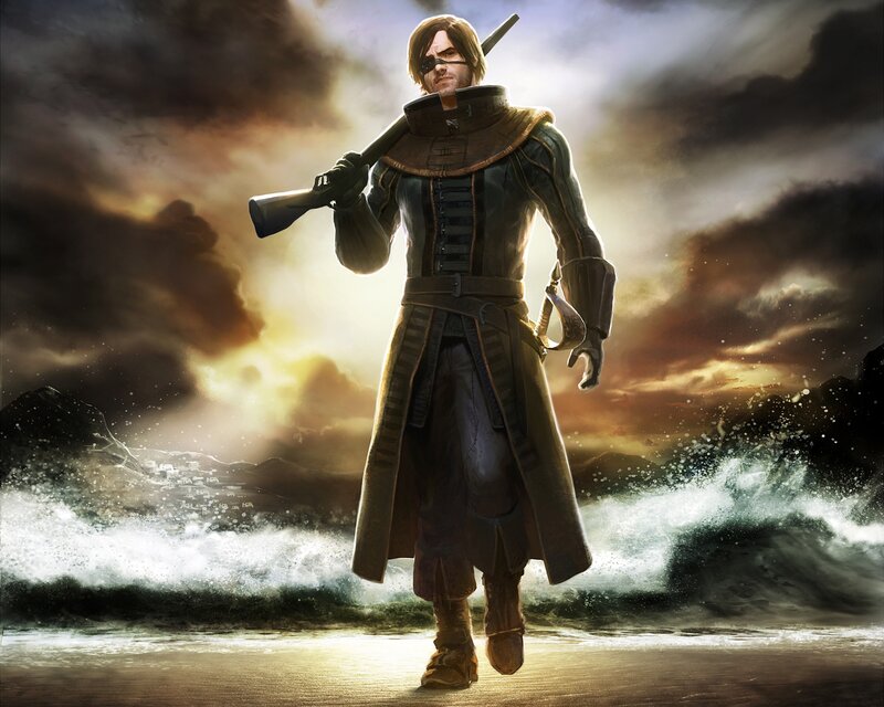 Man with Eyepatch and Rifle — Brown