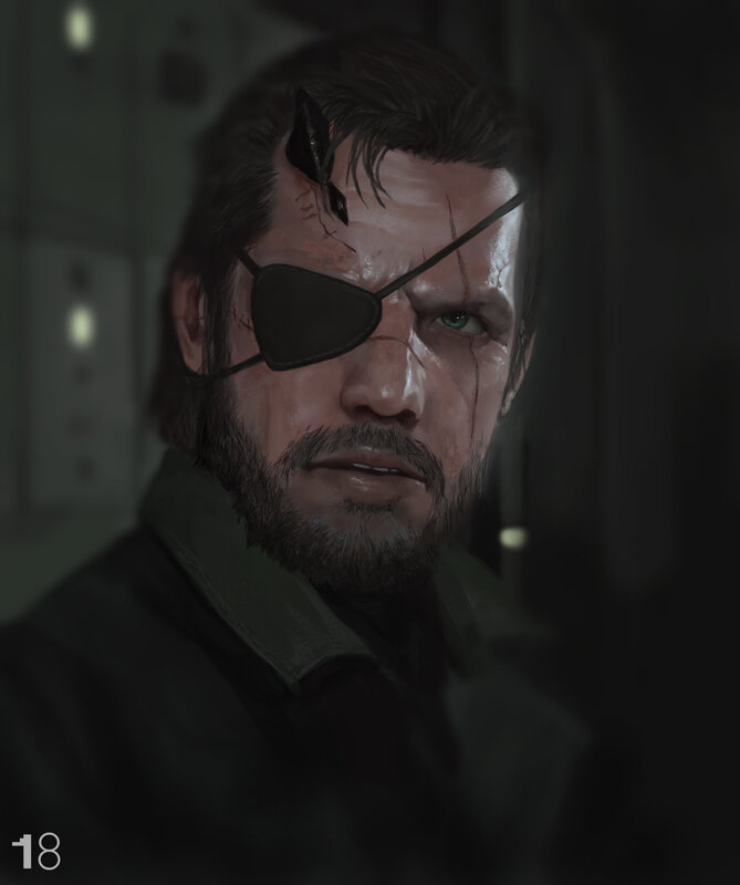 Man with Eyepatch — Black, Dramatic, Digital Art