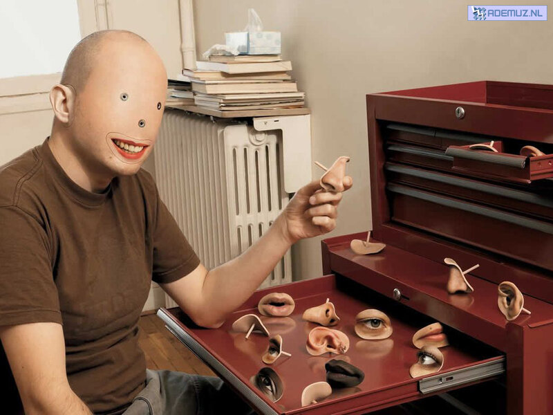 man with face mask and body parts
