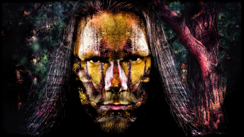 Man with Face Paint — Yellow, Dramatic, Digital Art