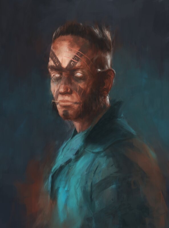 Man with Face Tattoos — Blue