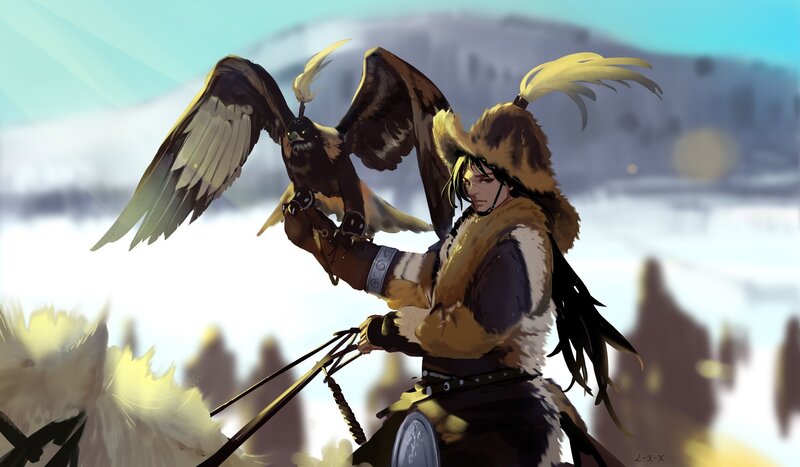 Man with Falcon on Arm — Brown