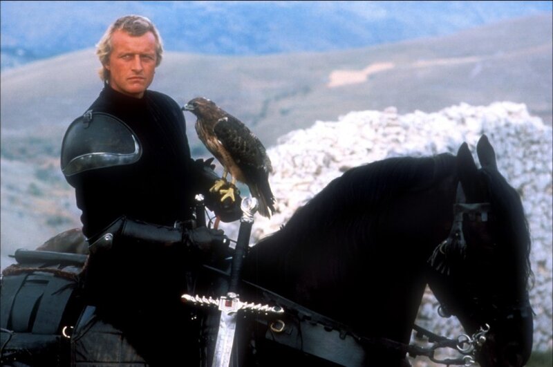Man with falcon on horseback