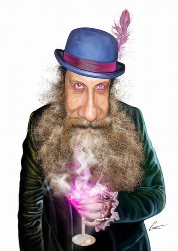 man with feather hat and drink