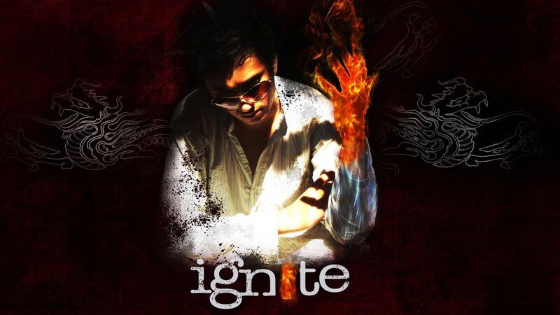 man with fiery hand