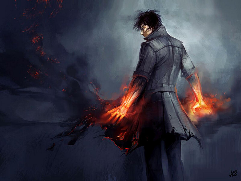 Man with Fire Hands