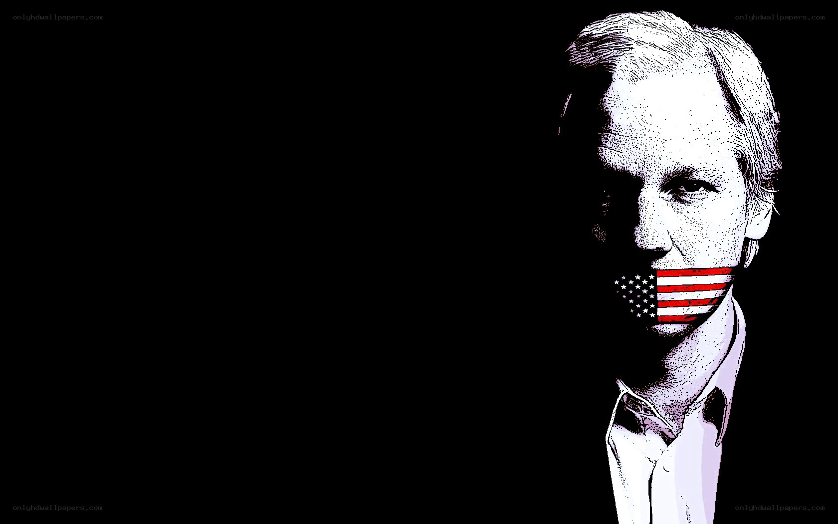 man with flag over mouth