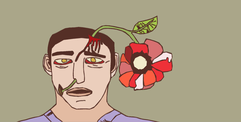 man with flower growing from head