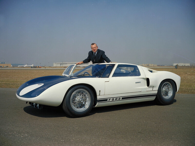Man with Ford race car