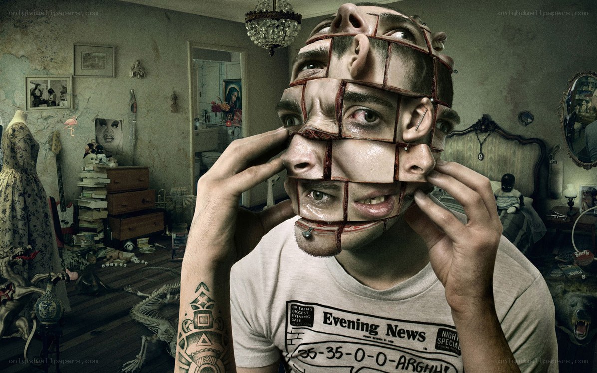 man with fragmented face