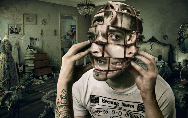 Man with Fragmented Face — Gray