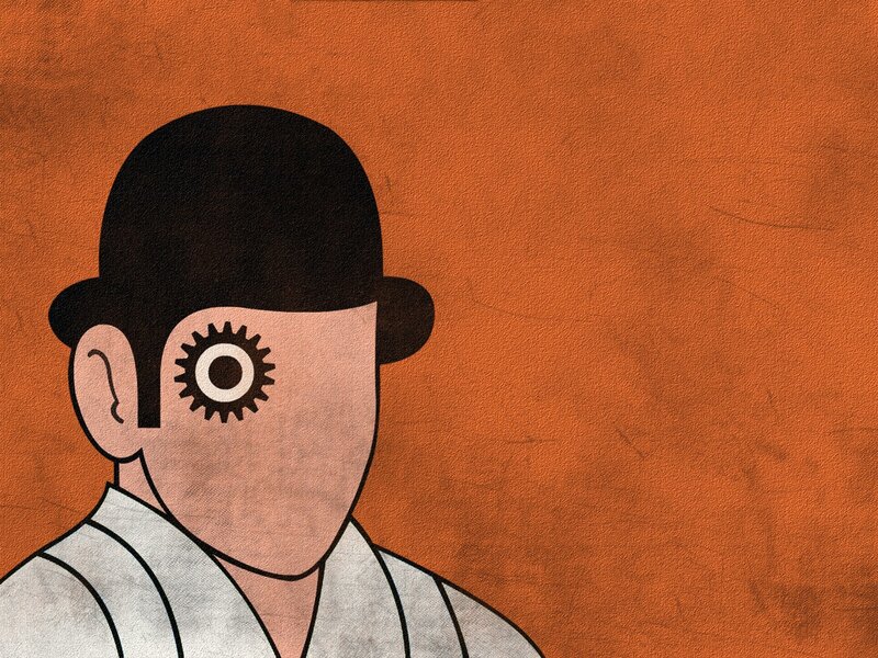 man with gear eye illustration