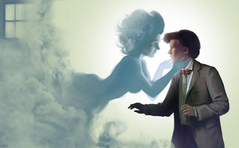 man with ghostly woman