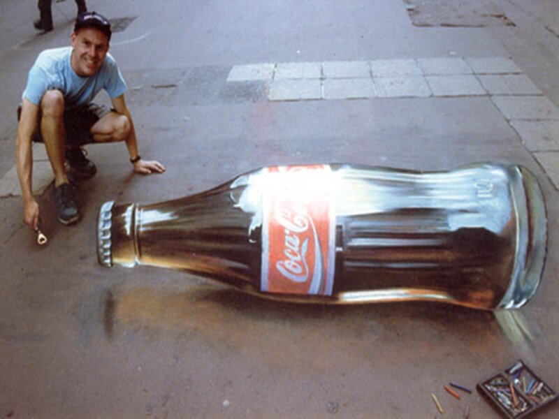 Man with Giant Bottle Drawing