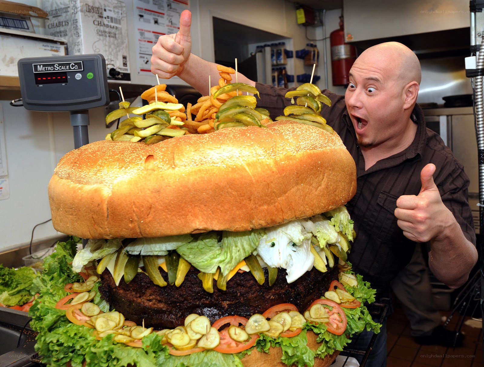 Man with giant burger
