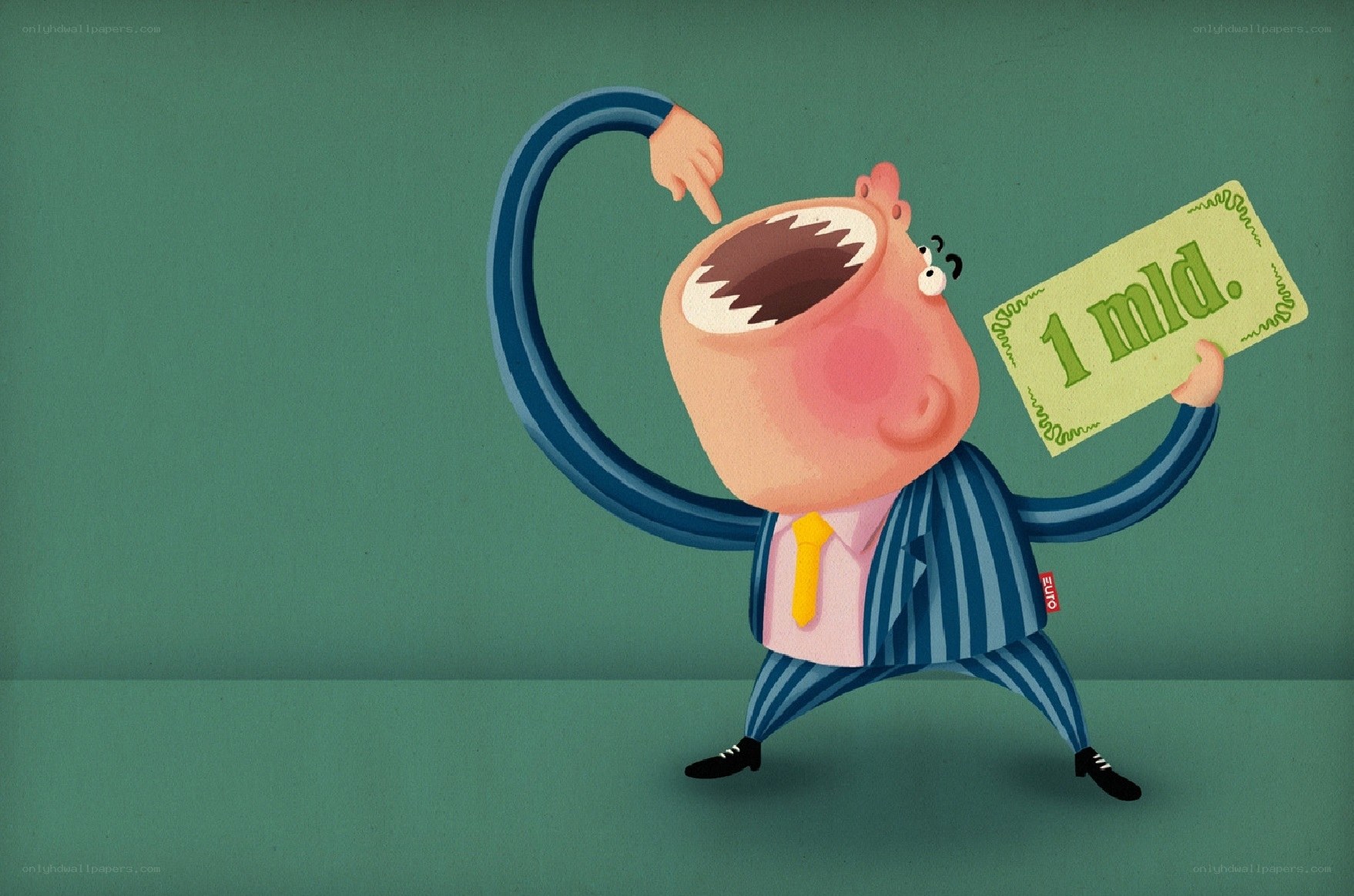 Man with giant mouth holding money