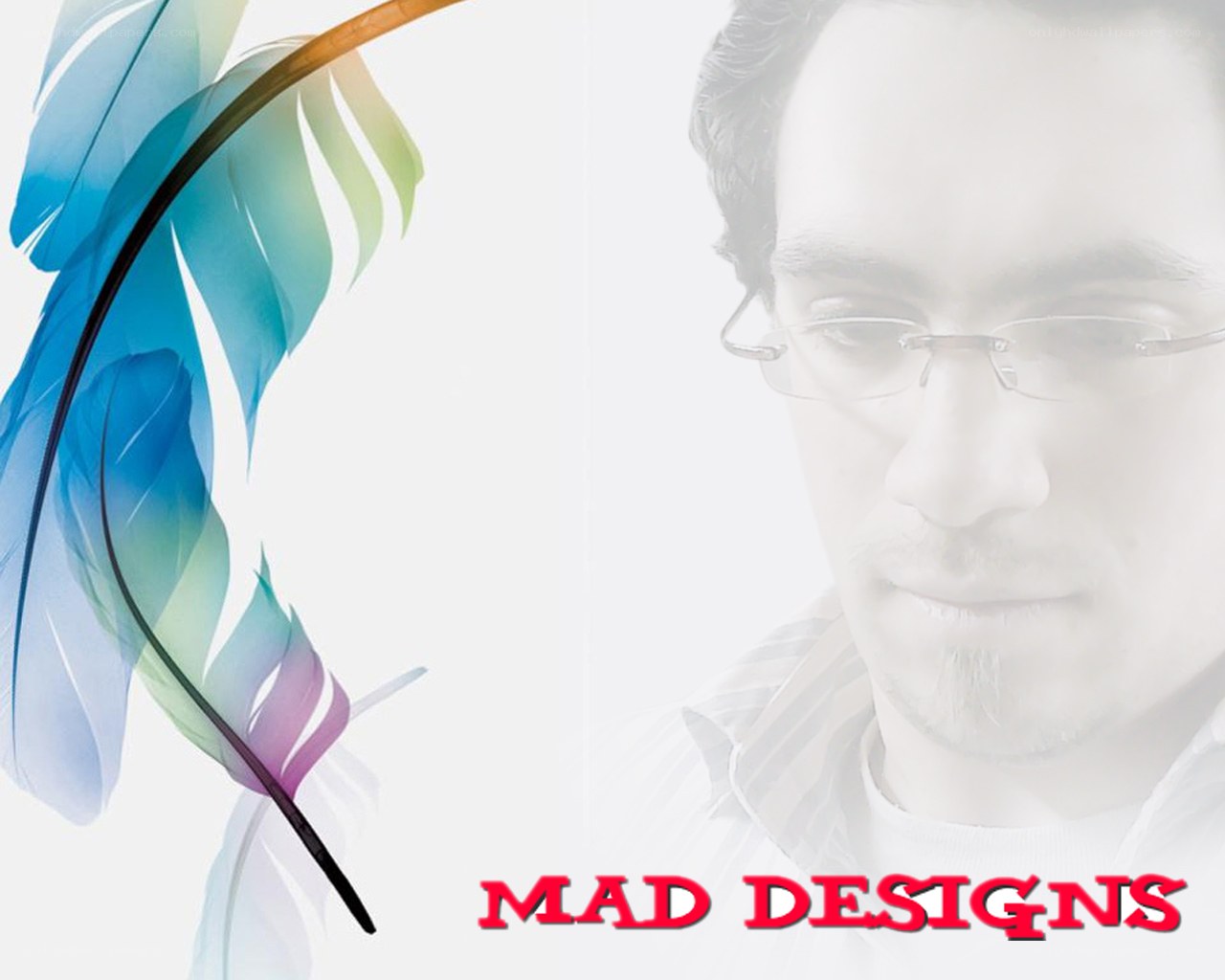 Man with glasses and feather design