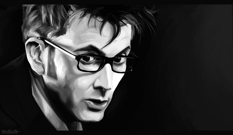Man with Glasses — Black, Dramatic, Digital Art
