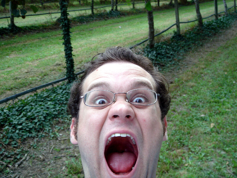 Man with Glasses Screaming — Green