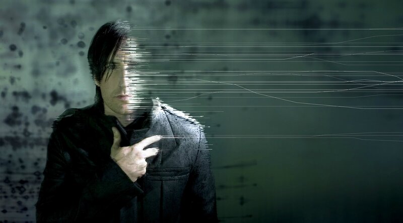 man with glitch effect