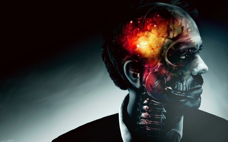 man with glowing brain