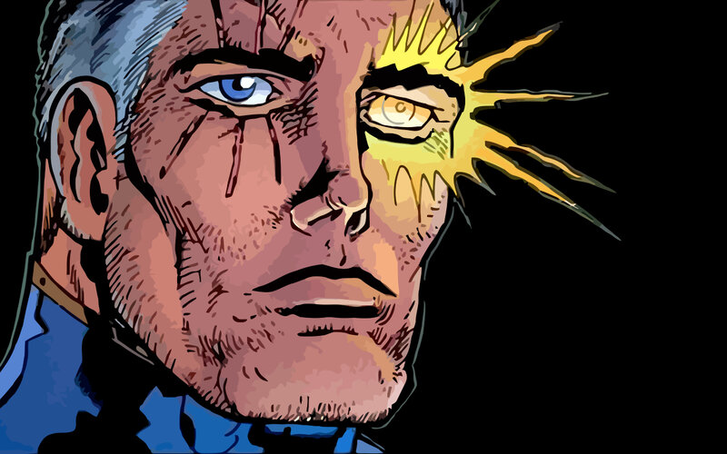man with glowing eye