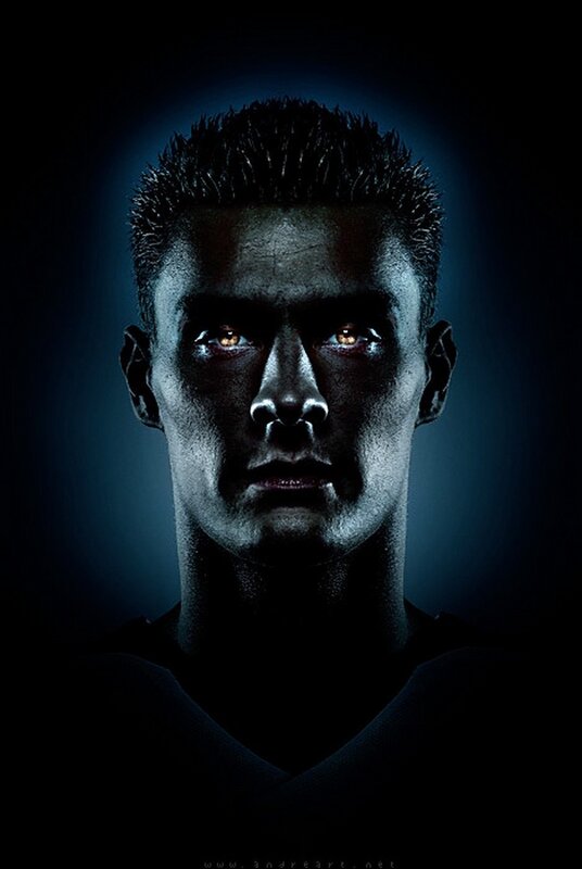man with glowing eyes