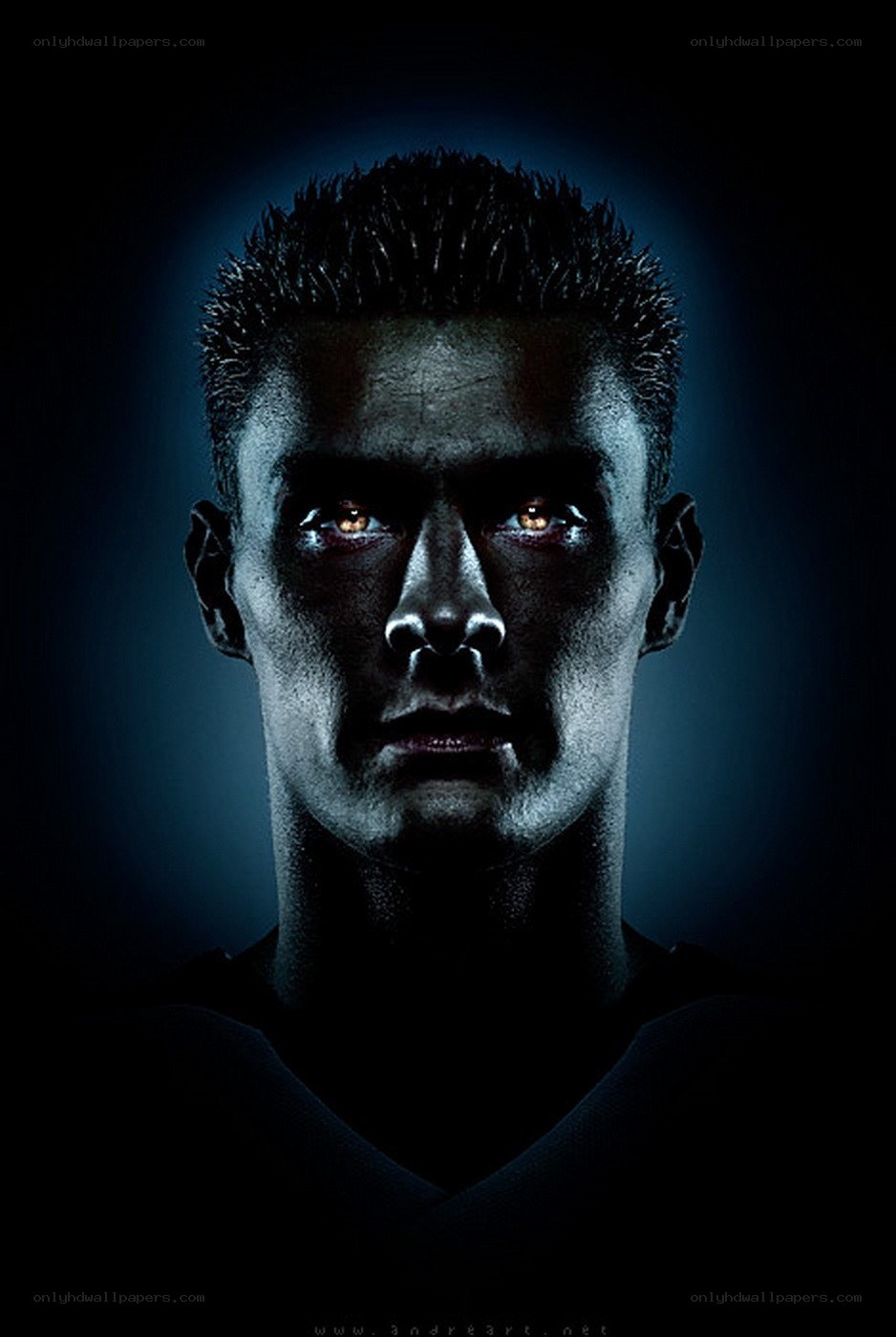 man with glowing eyes