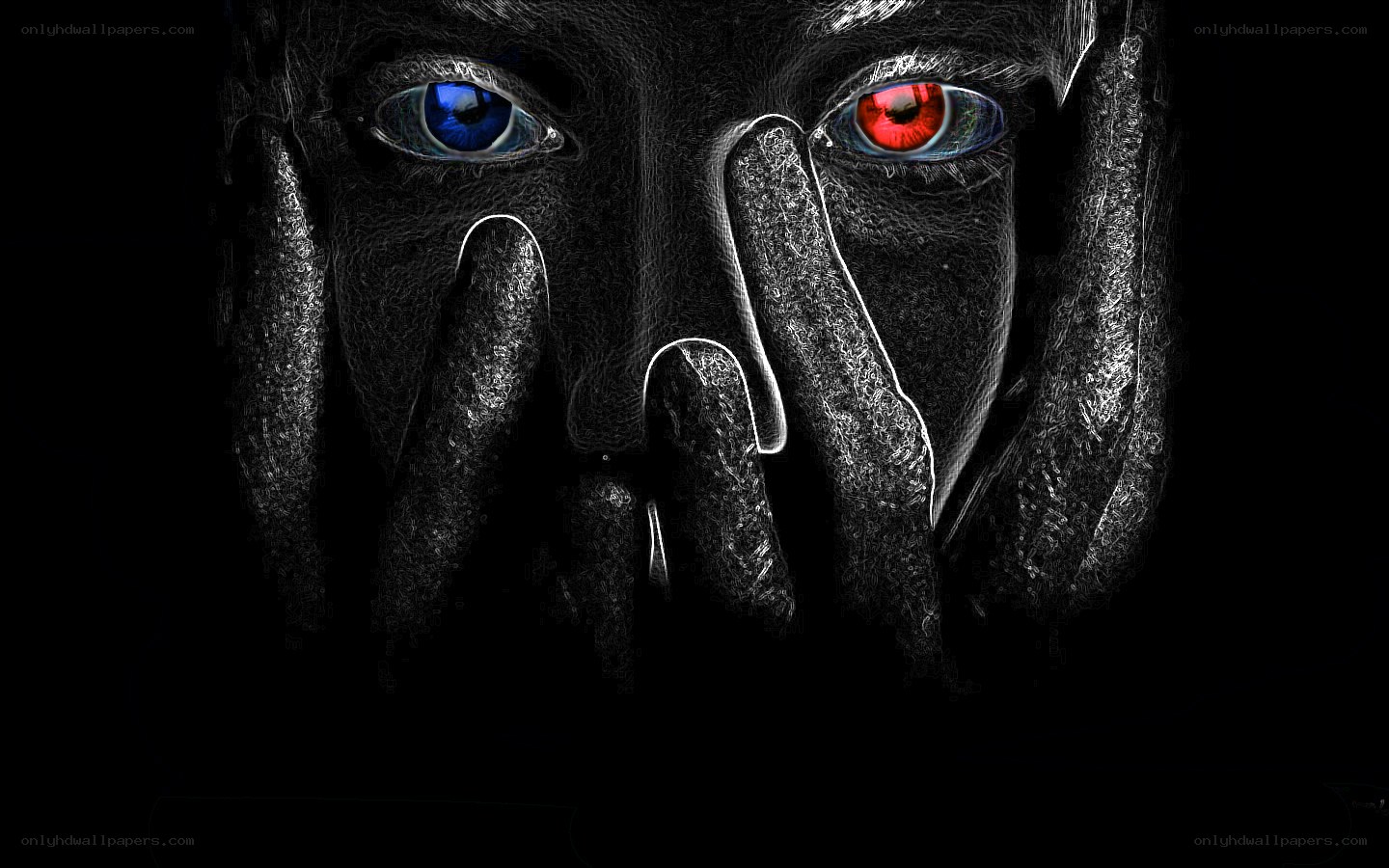 man with glowing eyes