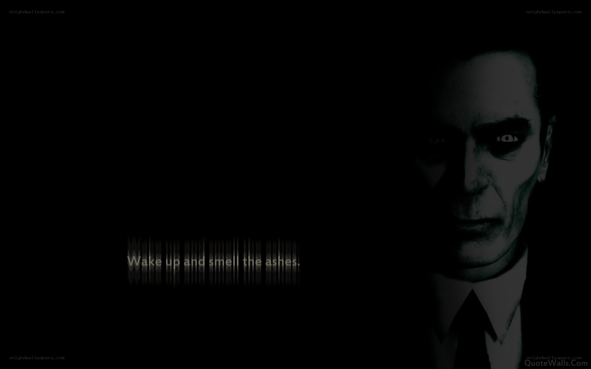 Man with glowing eyes and quote